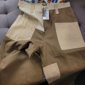 Colorful Graphic Shirt and Two-Tone Brown Pants